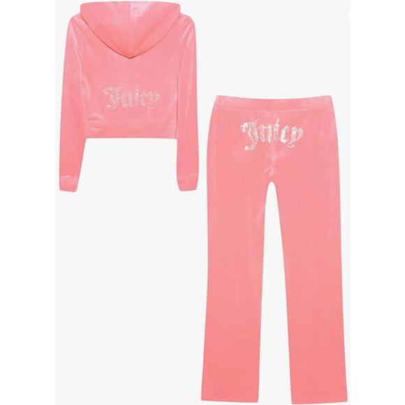 Juicy Couture Pants - Juicy Couture Women's Bling Velour Tracksuit US Large Strawberry Ice